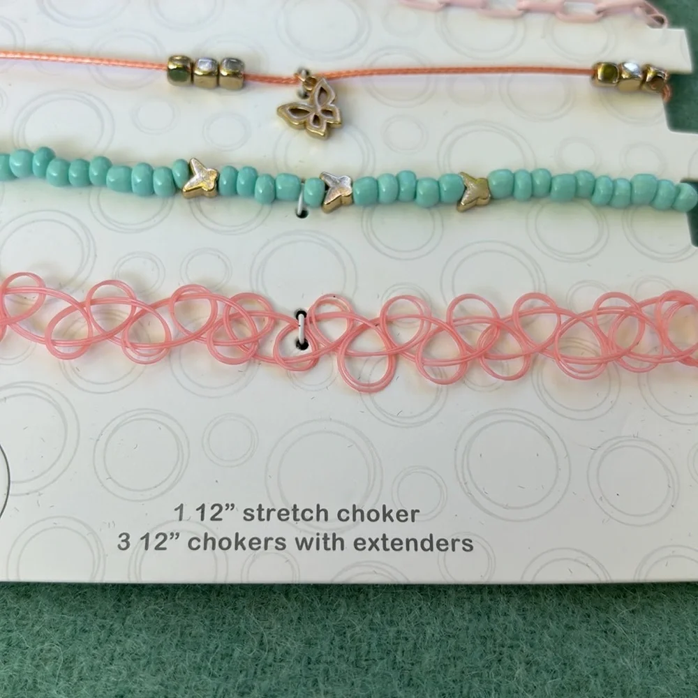 NWT Wonder Nation Pink and Silver Necklace Set 1 12” Stretch Choker 3 Extenders